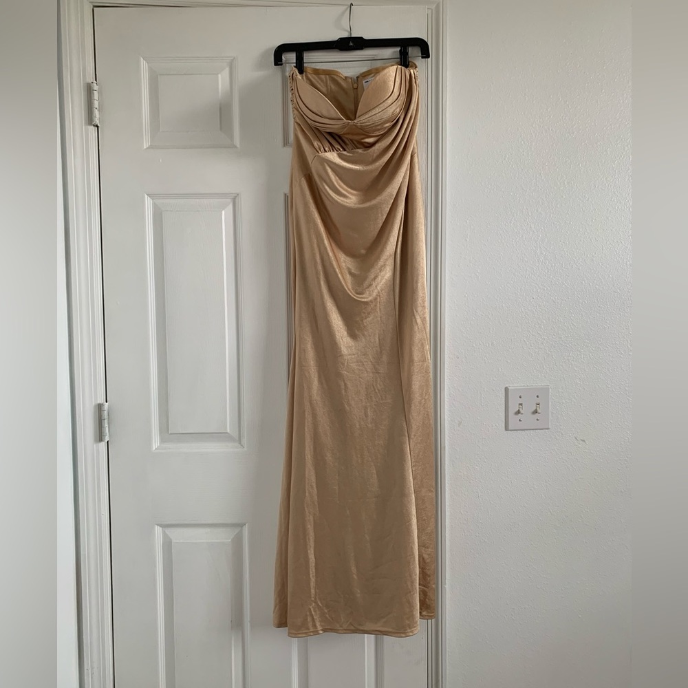 NWT ASOS DESIGN BANDEAU TUCK DRAPE MAXI DRESS IN GOLD
